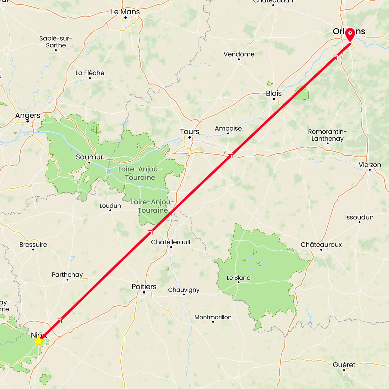 TravelMap itinerary: driving, niort in France (Europe)