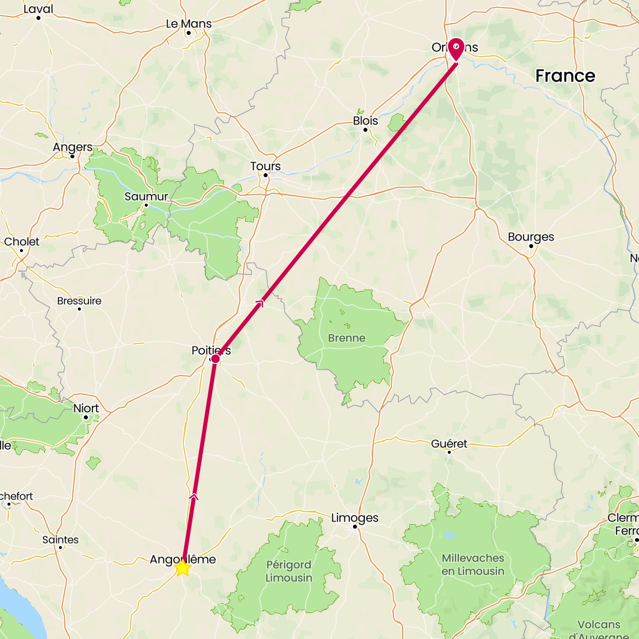 TravelMap itinerary: driving, angoulême in France (Europe)