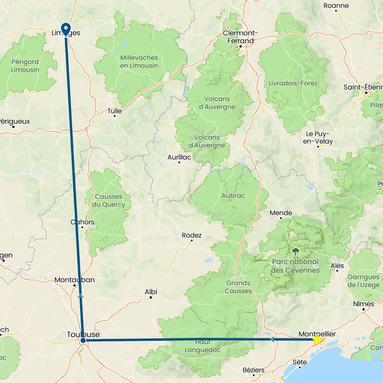 TravelMap itinerary: driving, montpellier in France (Europe)
