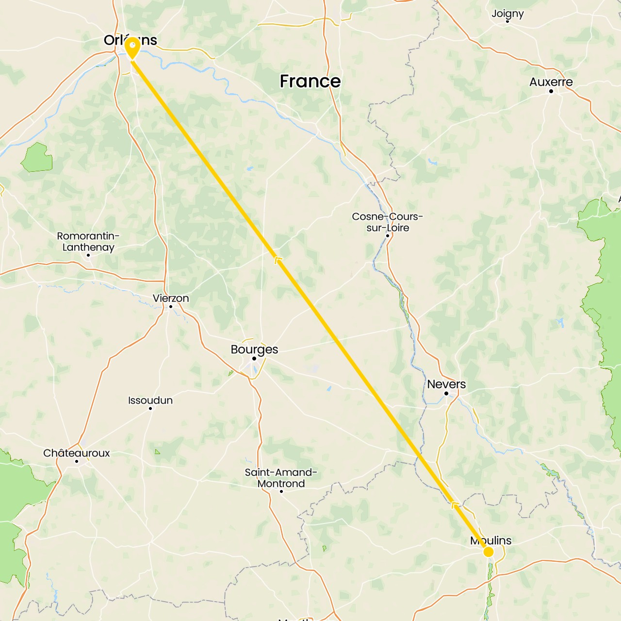 TravelMap itinerary: driving, moulins in France (Europe)