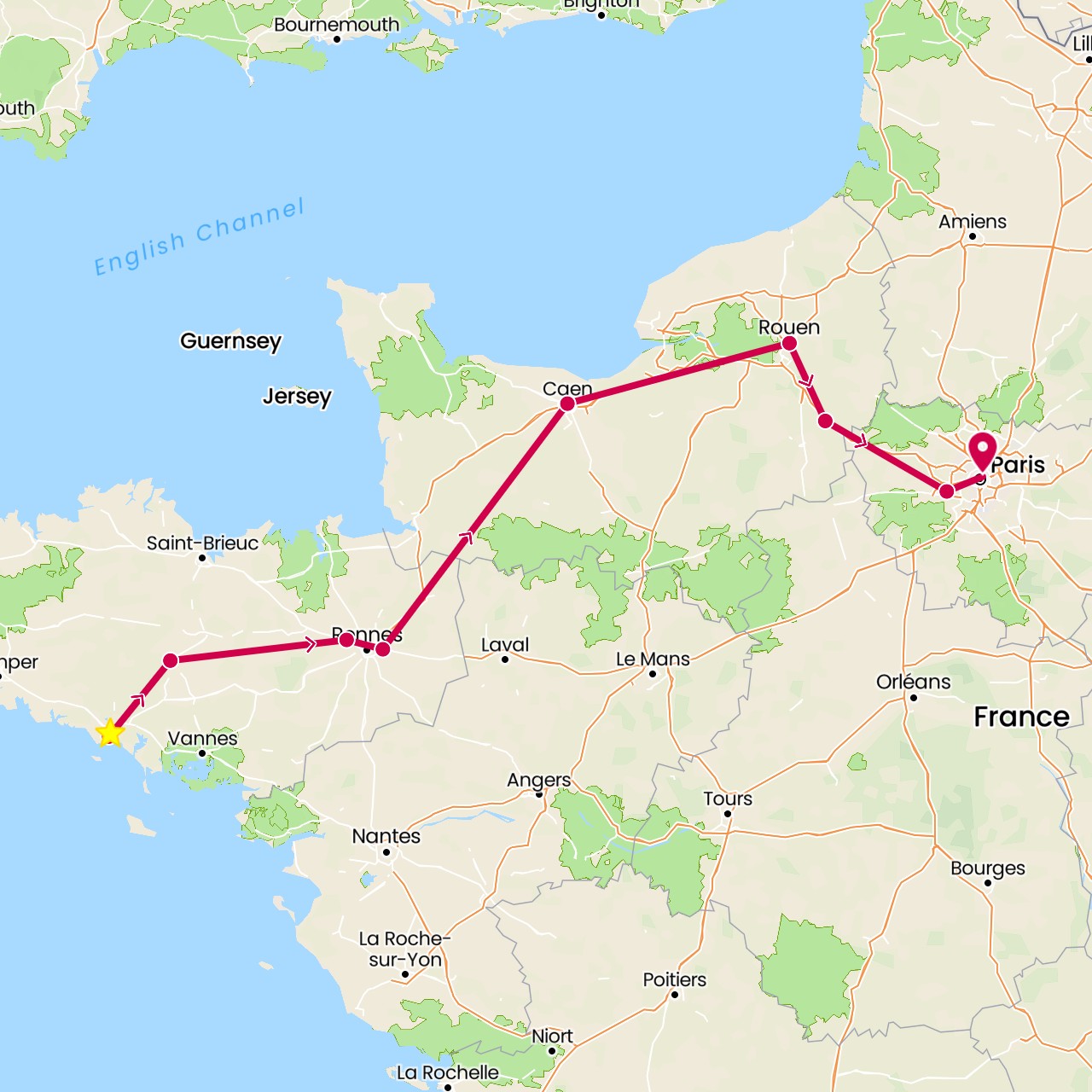 TravelMap itinerary: driving, lorient in France (Europe)