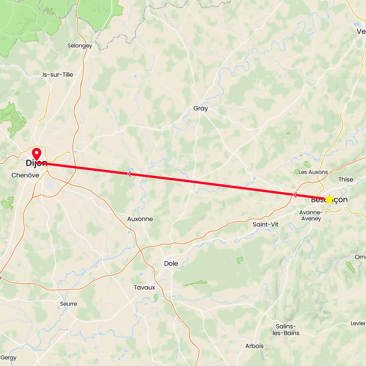 TravelMap itinerary: driving, besançon in France (Europe)