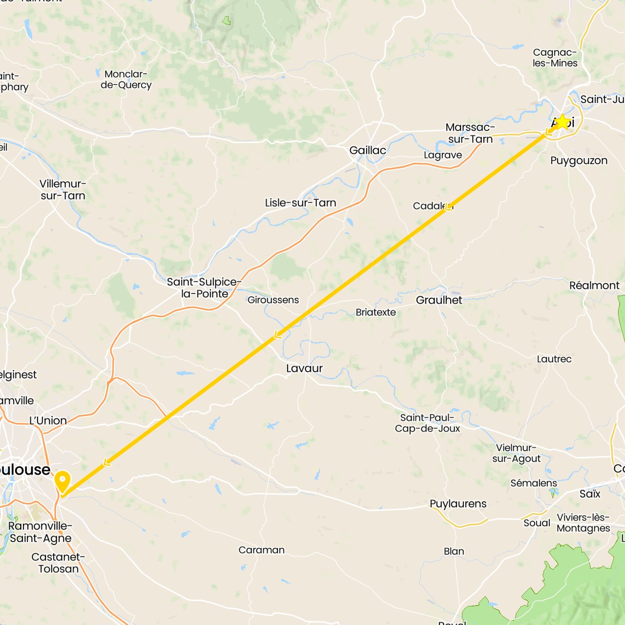 TravelMap itinerary: driving, albi in France (Europe)