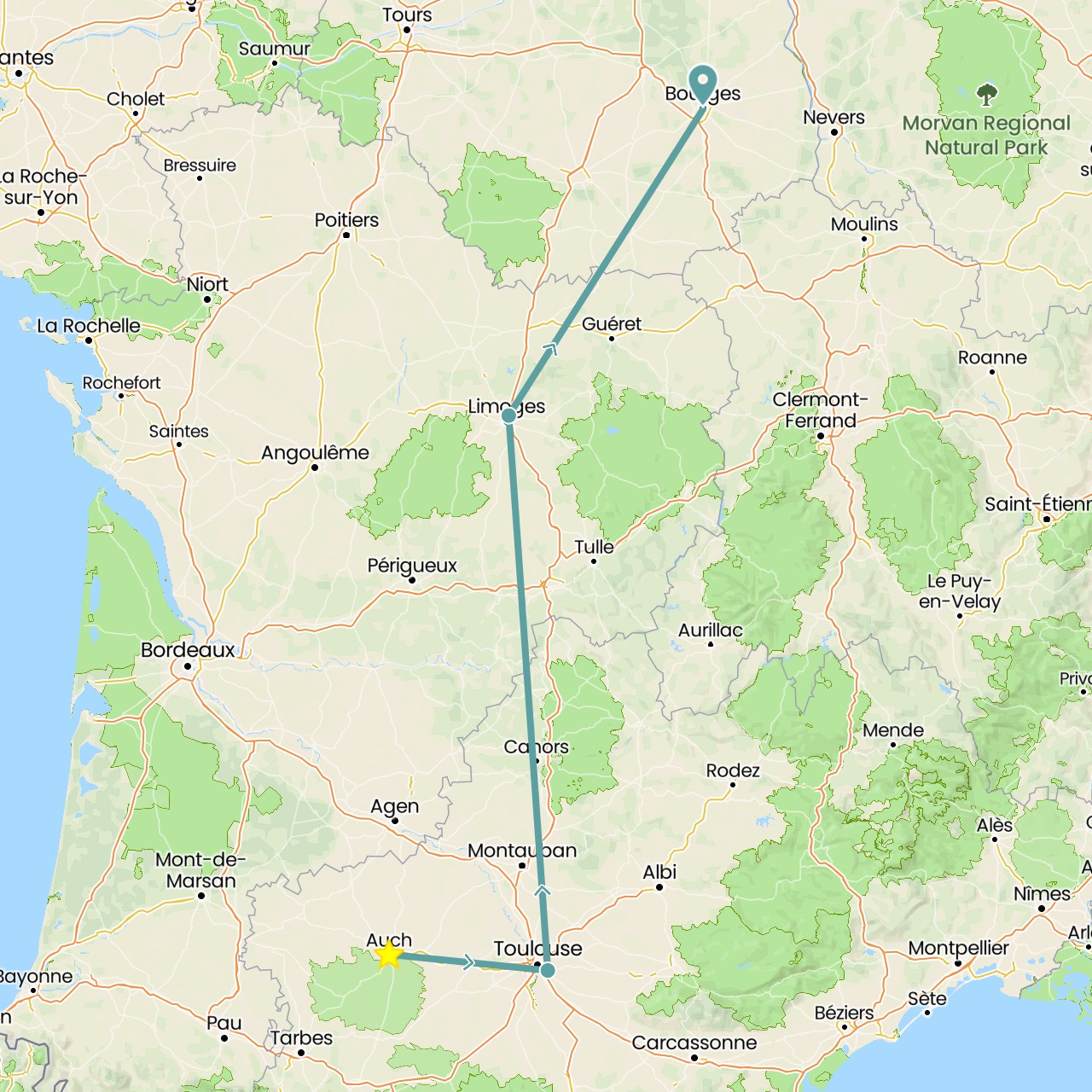 TravelMap itinerary: driving, auch in France (Europe)
