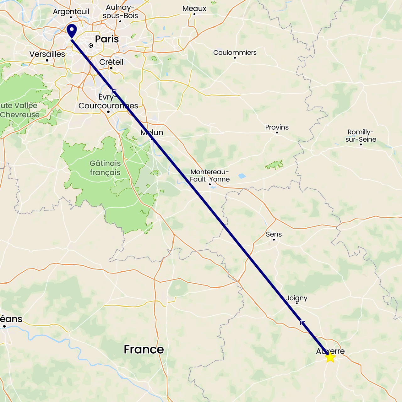 TravelMap itinerary: driving in France (Europe)