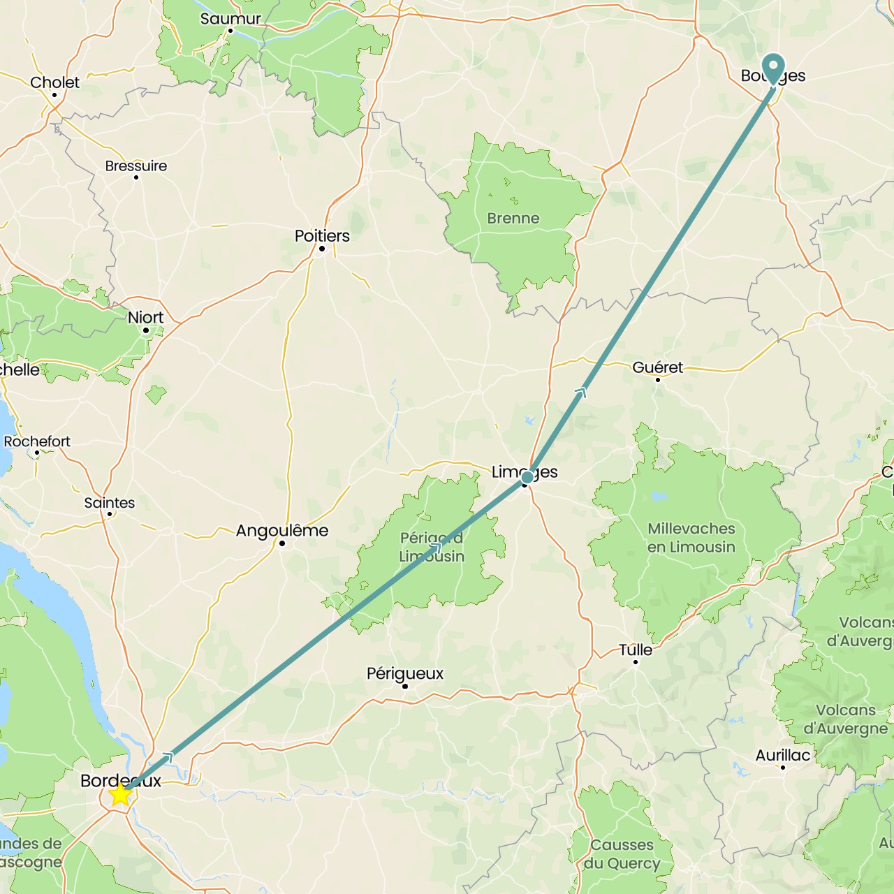TravelMap itinerary: driving, bordeaux in France (Europe)