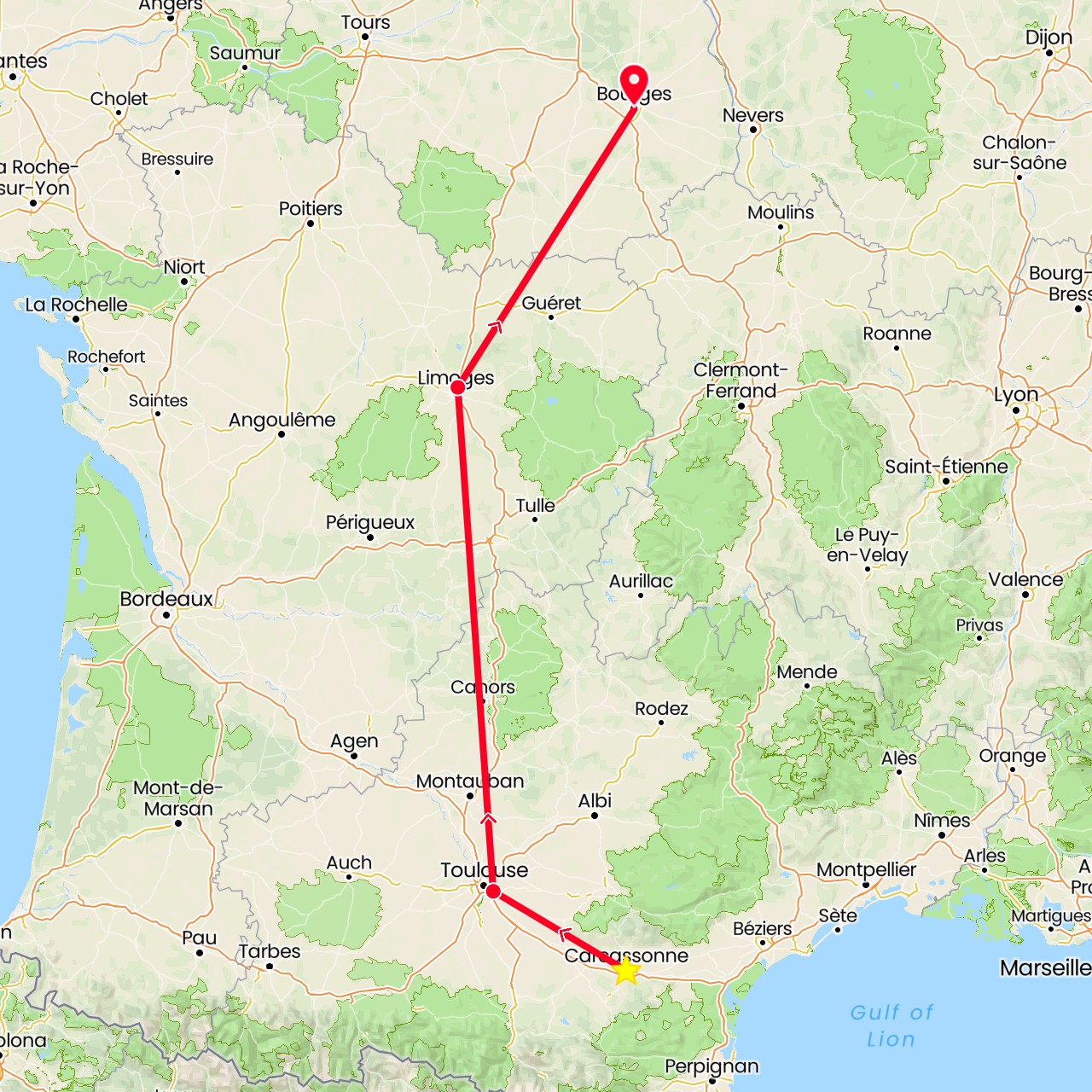 TravelMap itinerary: driving, carcassonne in France (Europe)