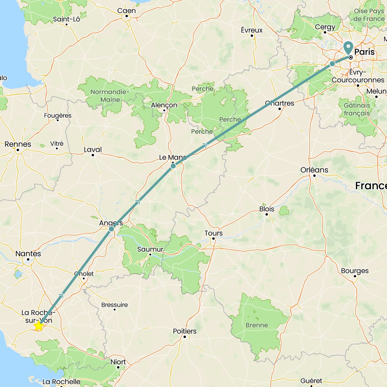 TravelMap itinerary: driving, la-roche-sur-yon in France (Europe)