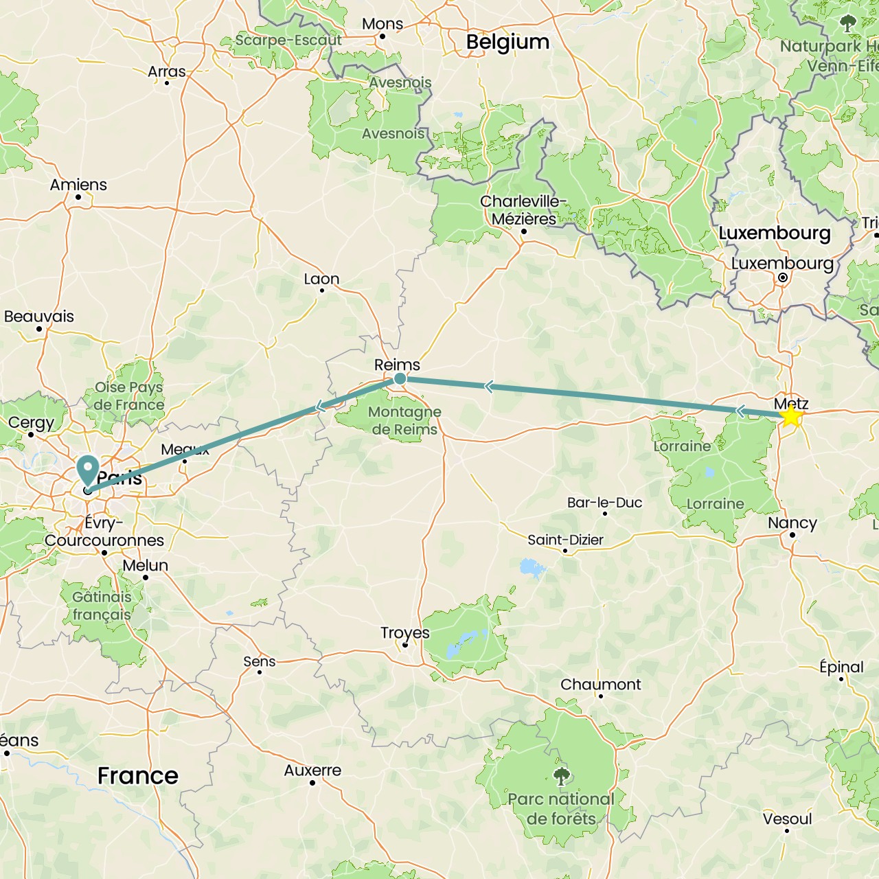 TravelMap itinerary: driving, metz in France (Europe)
