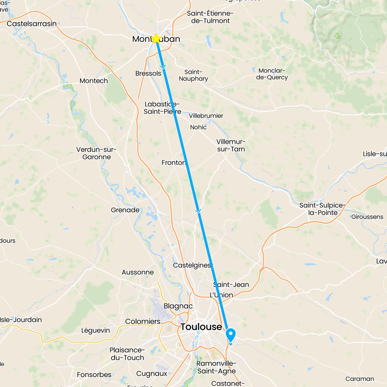 TravelMap itinerary: driving, montauban in France (Europe)