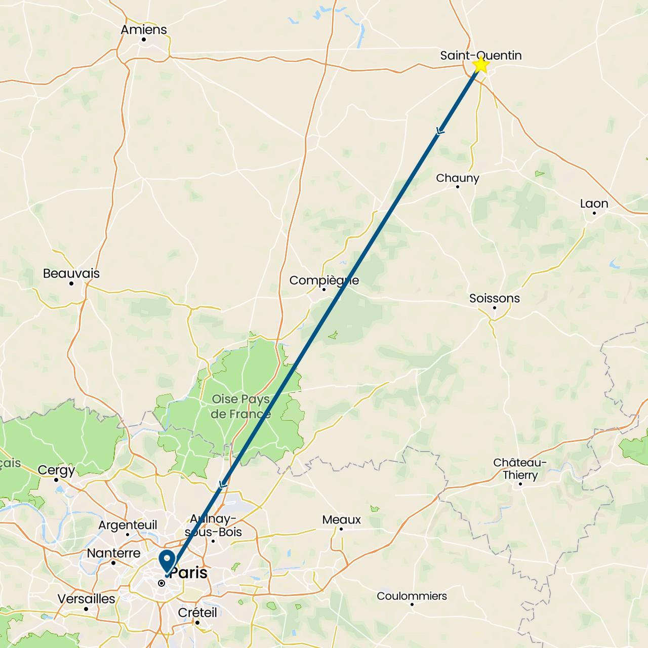 TravelMap itinerary: driving, saint-quentin in France (Europe)