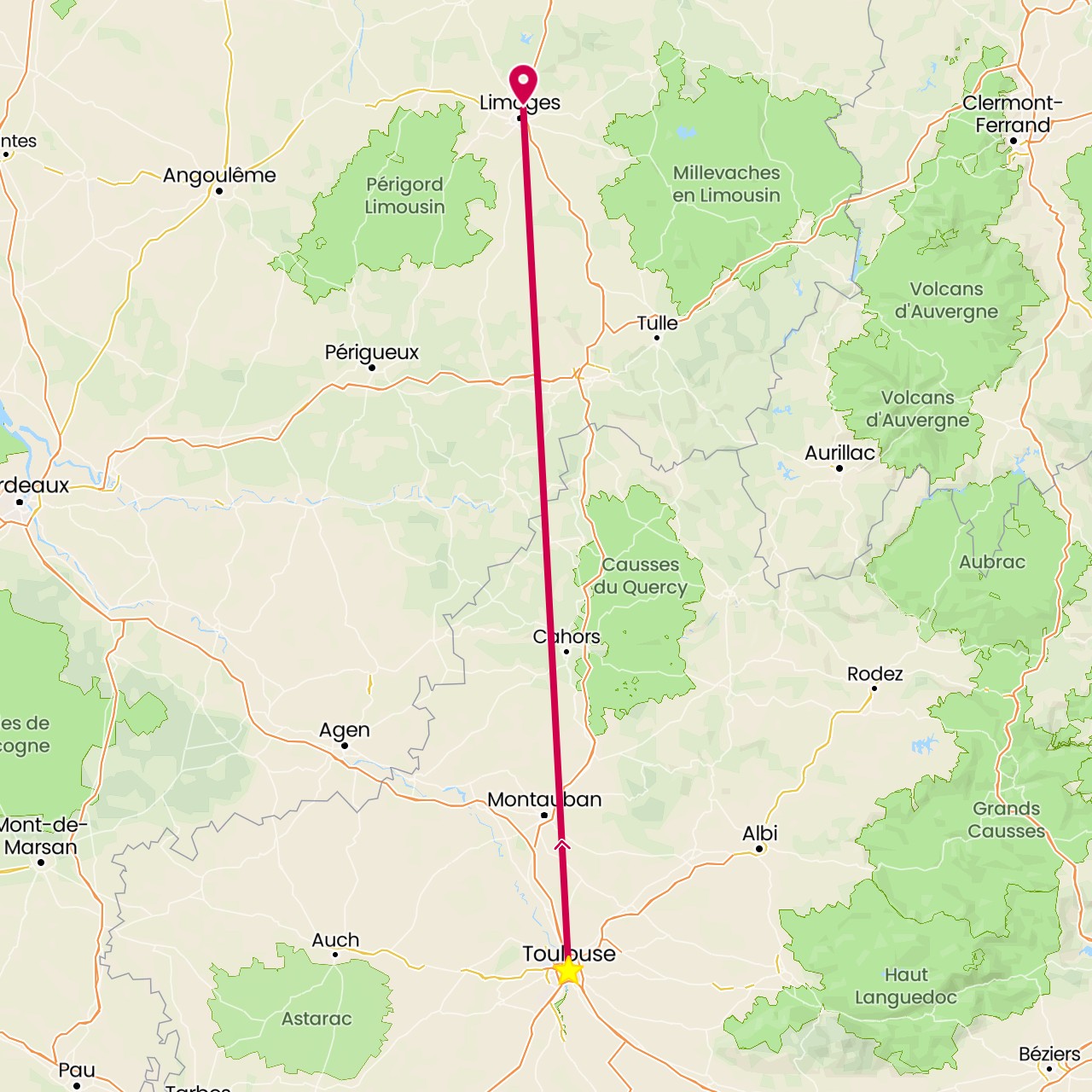 TravelMap itinerary: driving, toulouse in France (Europe)