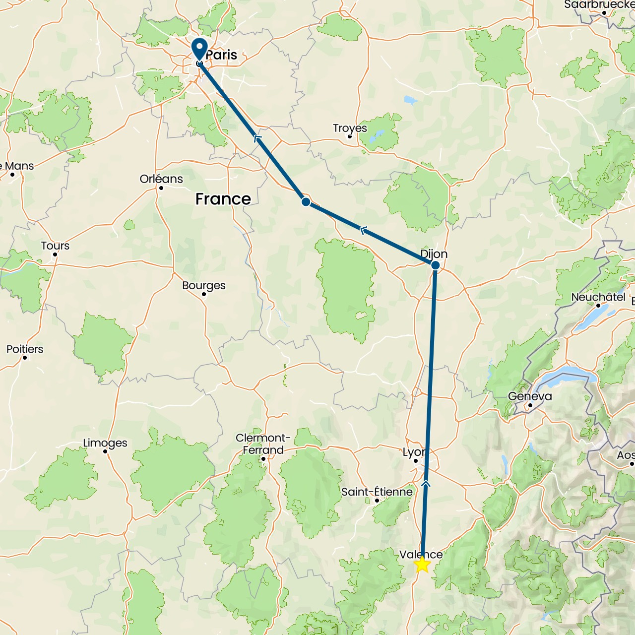 TravelMap itinerary: driving, valence in France (Europe)