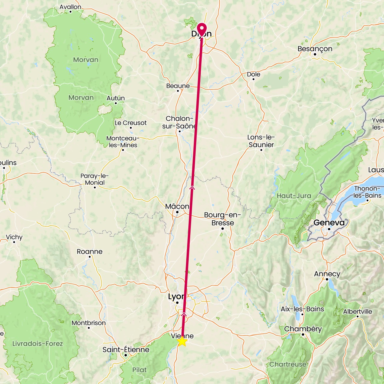 TravelMap itinerary: driving, vienne in France (Europe)